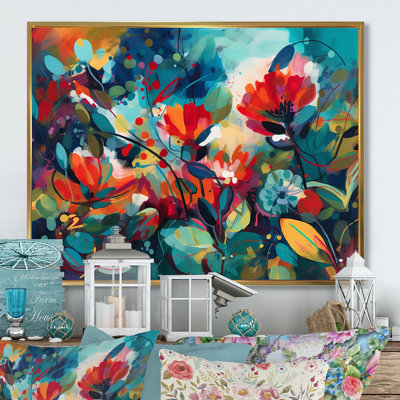 Rogar Red Vibrant Garden Symphony I - Floral Canvas Print Wall Art