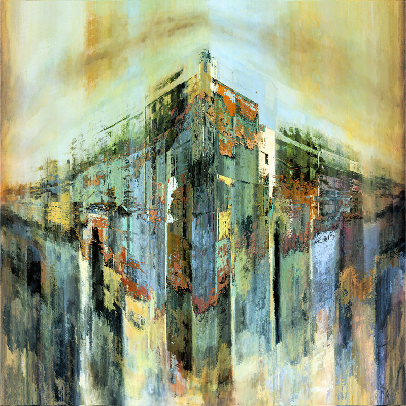 City On Edge - peinture sur toile tendue, H 8 po x l 8 po