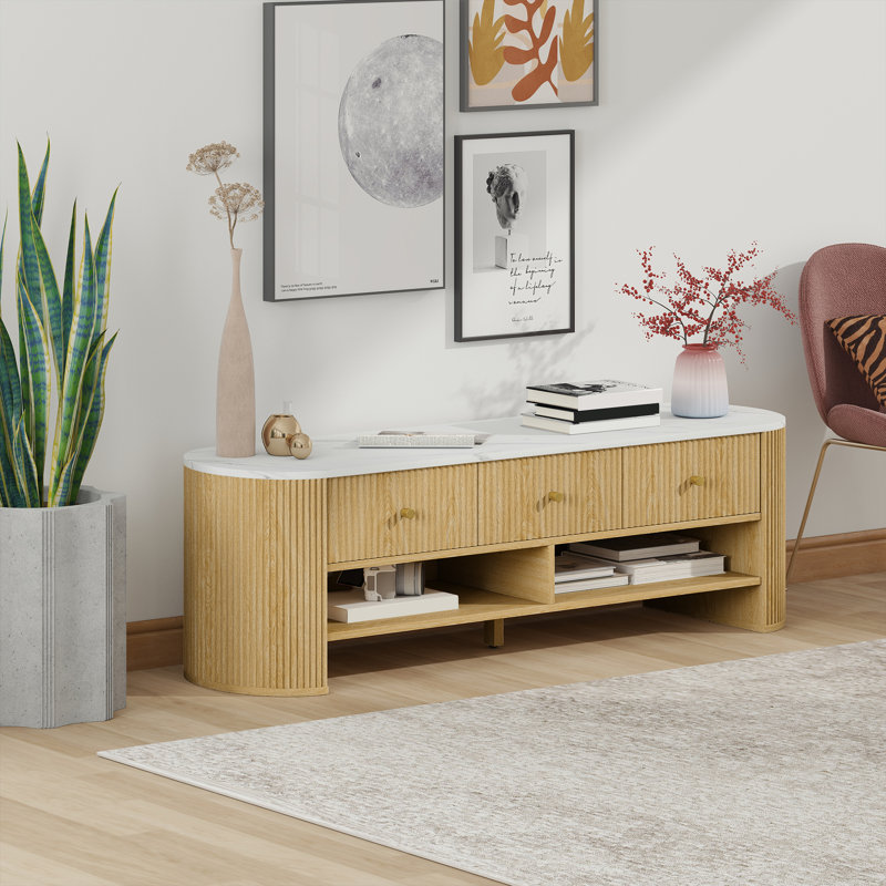 Meuble télé avec rangement, table télé pour téléviseur de 32 à 65 po, naturel, Naturel