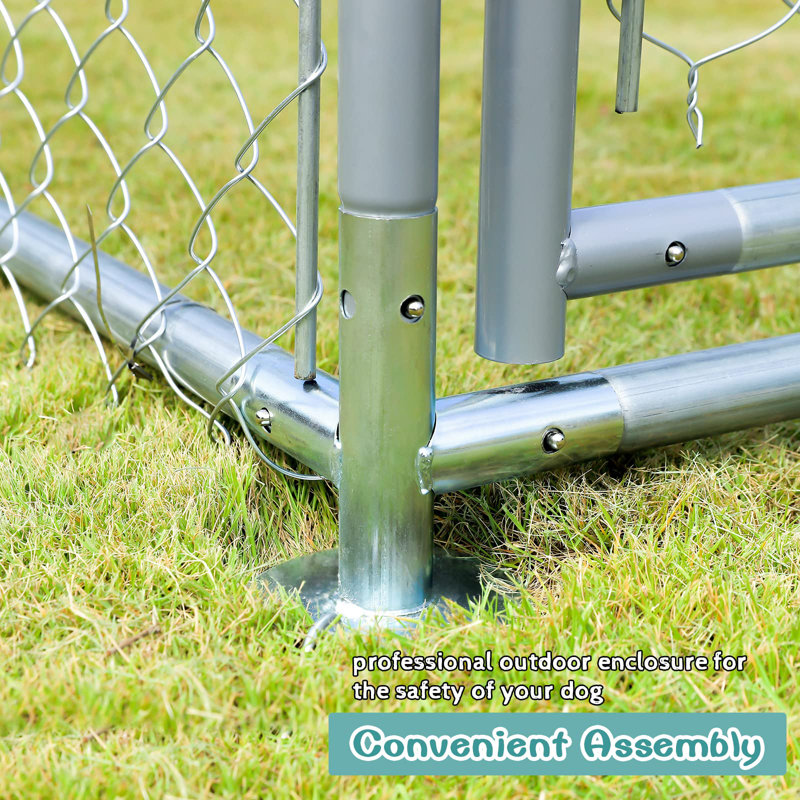Large Galvanized Steel Outdoor Dog Kennel with UV-Resistant Cover