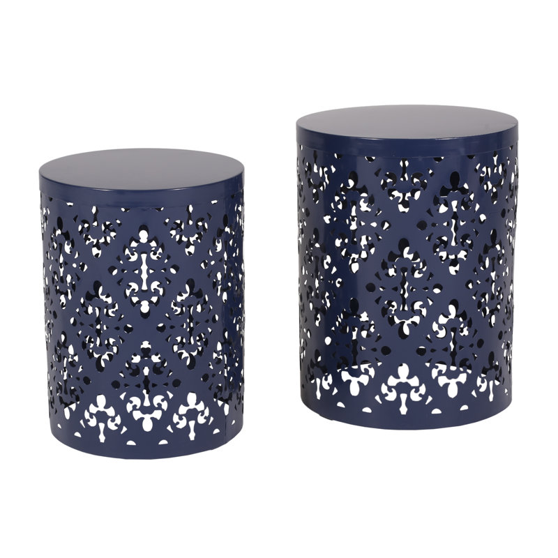 Faliha Powder-Coated Iron Cut Round Side Table, 2, Navy Blue 1