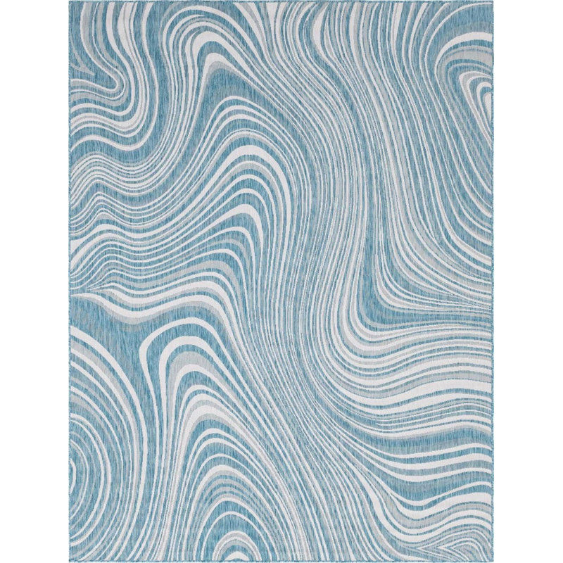 Outdoor Iris Area Rug Sky Color, Rectangle 9' x 12'
