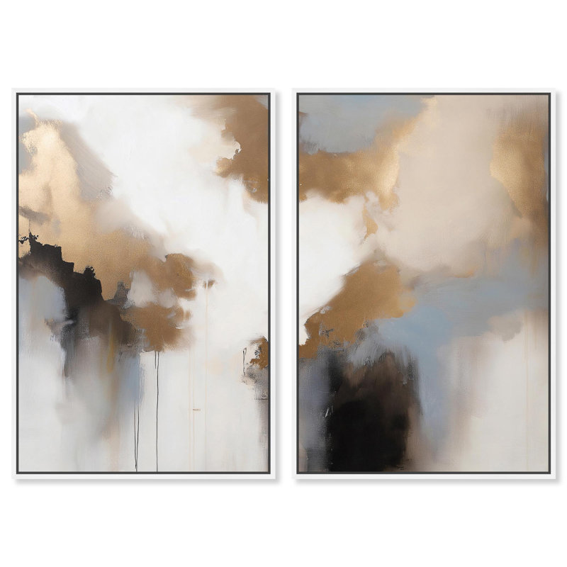 «Golden Nebula», ensemble de 2 toiles de luxe par Art Remedy, H 15 po x l 10 po, Blanc