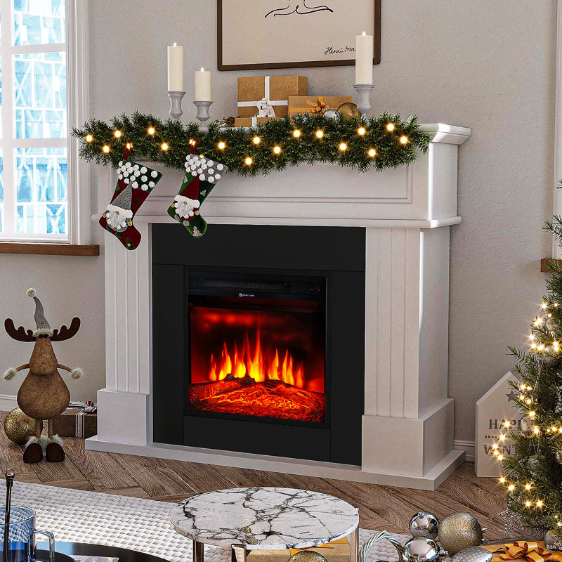 Electric Fireplace with 43" Mantel, 18 inchs Electric Fireplace Insert, Freestanding TV Stand with Fireplace Heater, Faux Log & Led Flames, 1500W Fireplace for Living Room