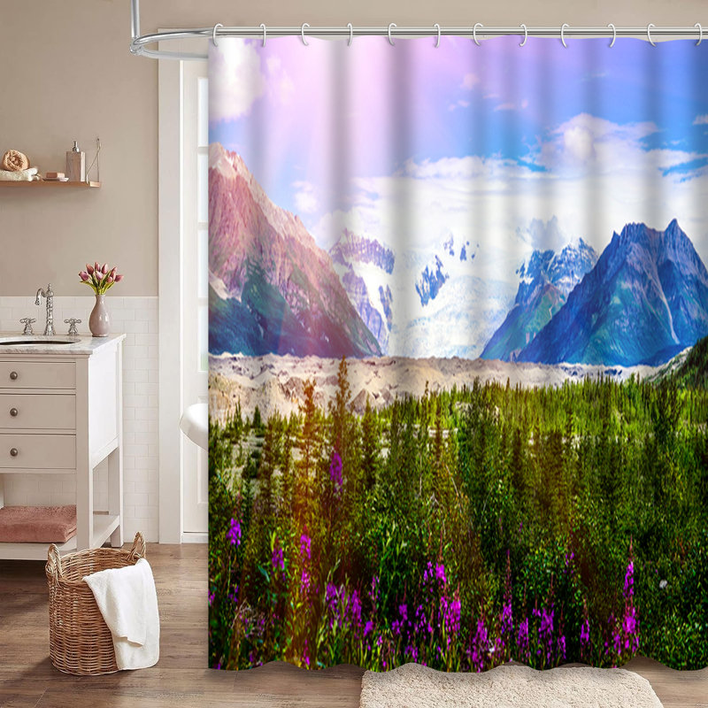 Rideau de douche avec 12 crochets Alaska Mountain Lake Forest, L 72 po x l 72 po