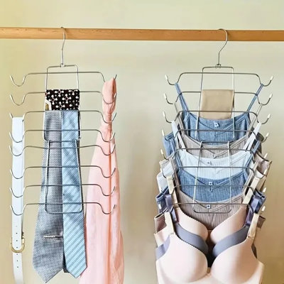 8-Layer Space-Saving Stainless Steel Underwear & Bras Organizer Hanger - Polished Metal Clothes Hanger with Anti-Slip Design, Vertical Hanging Storage for Wardrobe, Closet Organization, Hangers for Cl