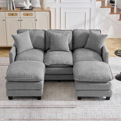 Canapé modulaire en U 71,7 po, canapé 3 places Cloud avec assise profonde, 2 repose-pieds mobiles et 3 coussins décoratifs