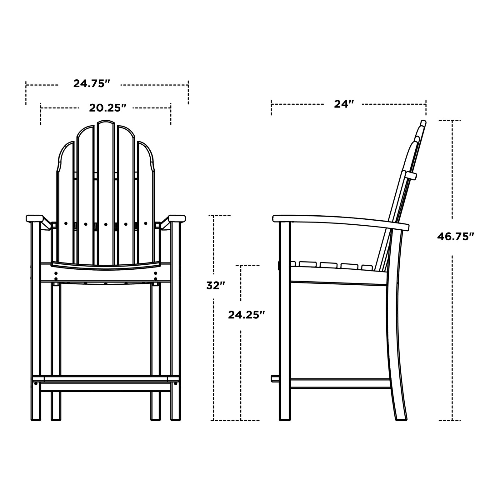 POLYWOOD® Classic Adirondack Patio Bar Stool, Slate Gray