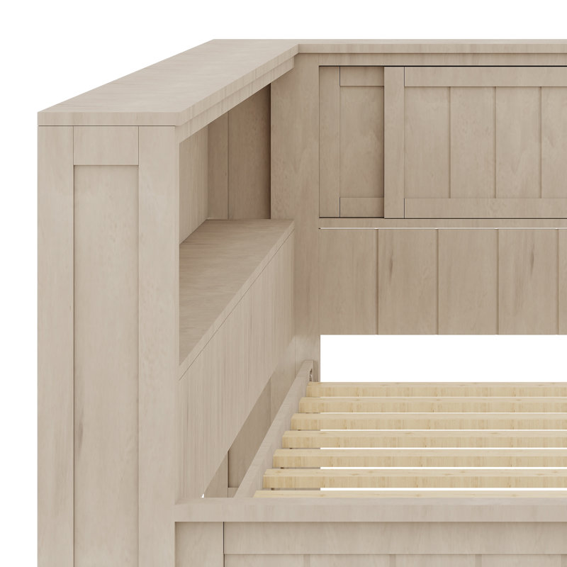Structure de lit d'angle en bois massif avec tête de lit en L et 3 tiroirs, Lit simple
