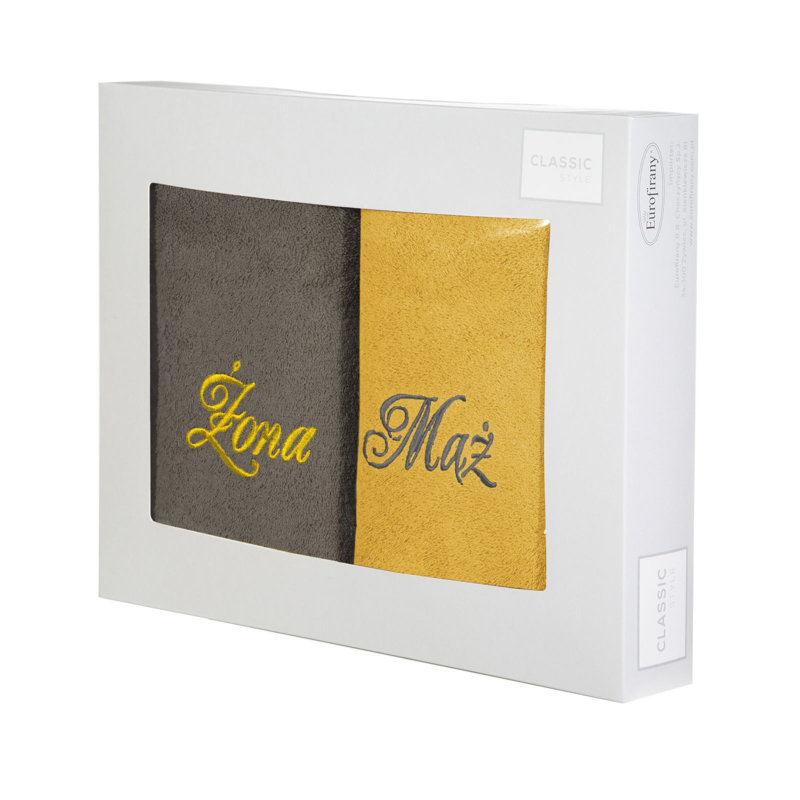 Adelys Midweight Jacquard Hand Towel, Dark Grey/Yellow