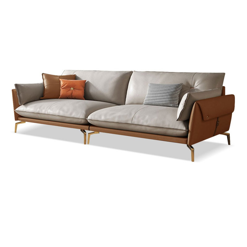 Canapé modulaire kaki en cuir véritable, H 32,28 po x l 102,36 po x P 37,4 po