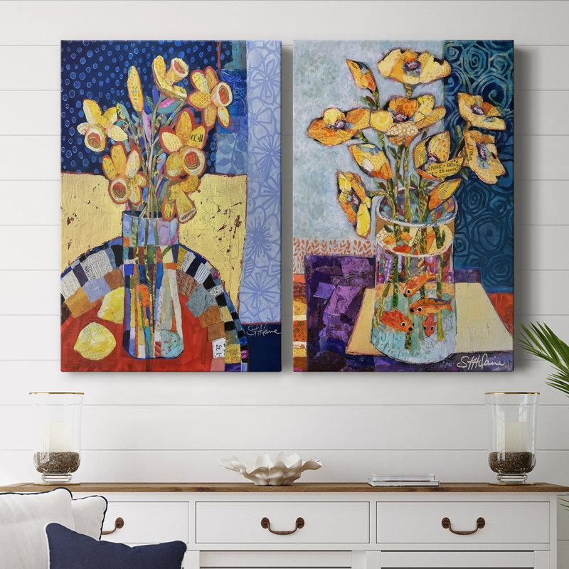 Papier mâché Arrangement III - Toile tendue avec châssis de qualité supérieure - Prêt à être accroché, H 60 po x l 40 po