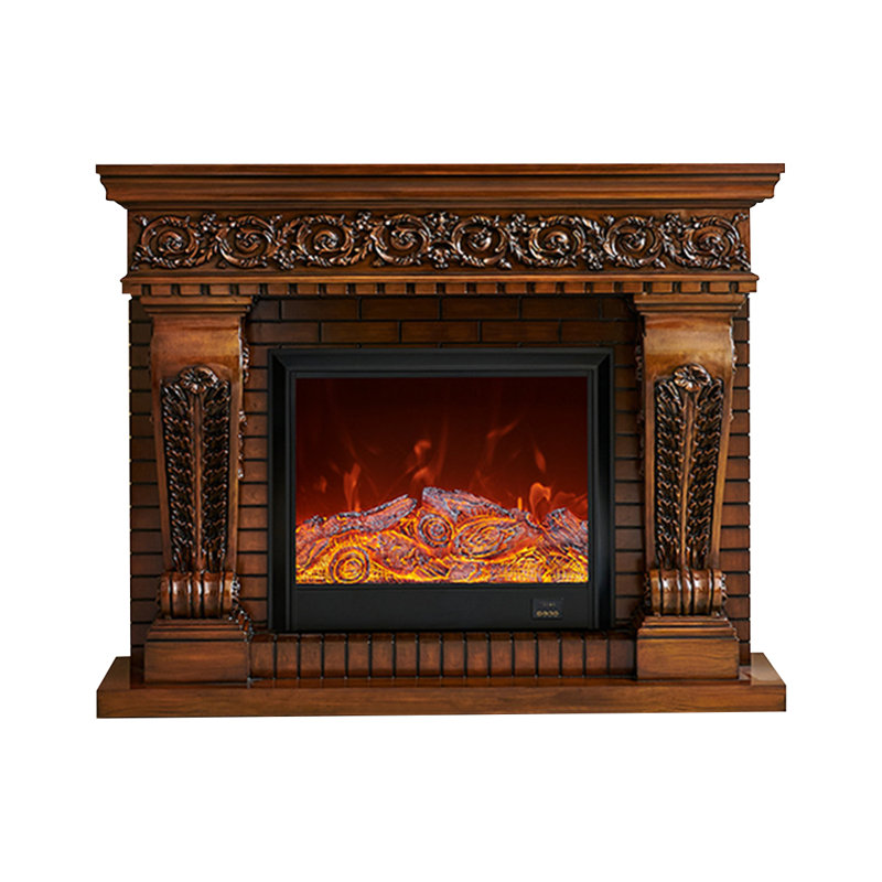Solid Wood Electric Fireplace, Brown