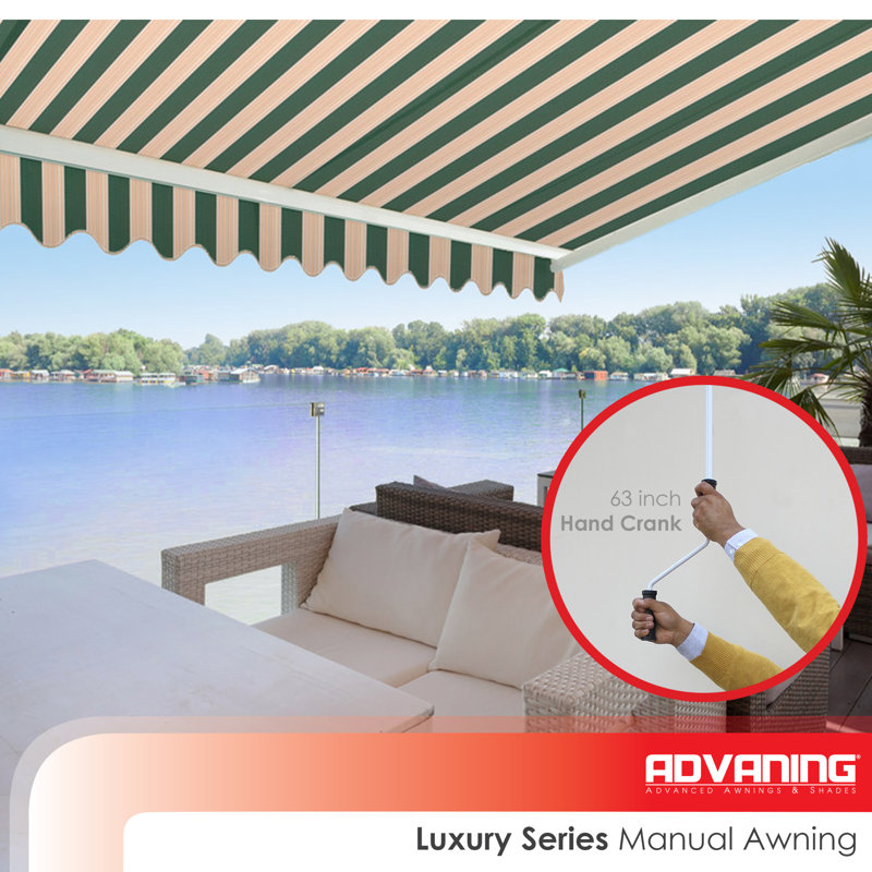 Advaning 10'x8' Manual Patio Retractable Awning, 10.5' H x 9.8' W x 8.2' D, Garden Green/Sand Beige Stripes
