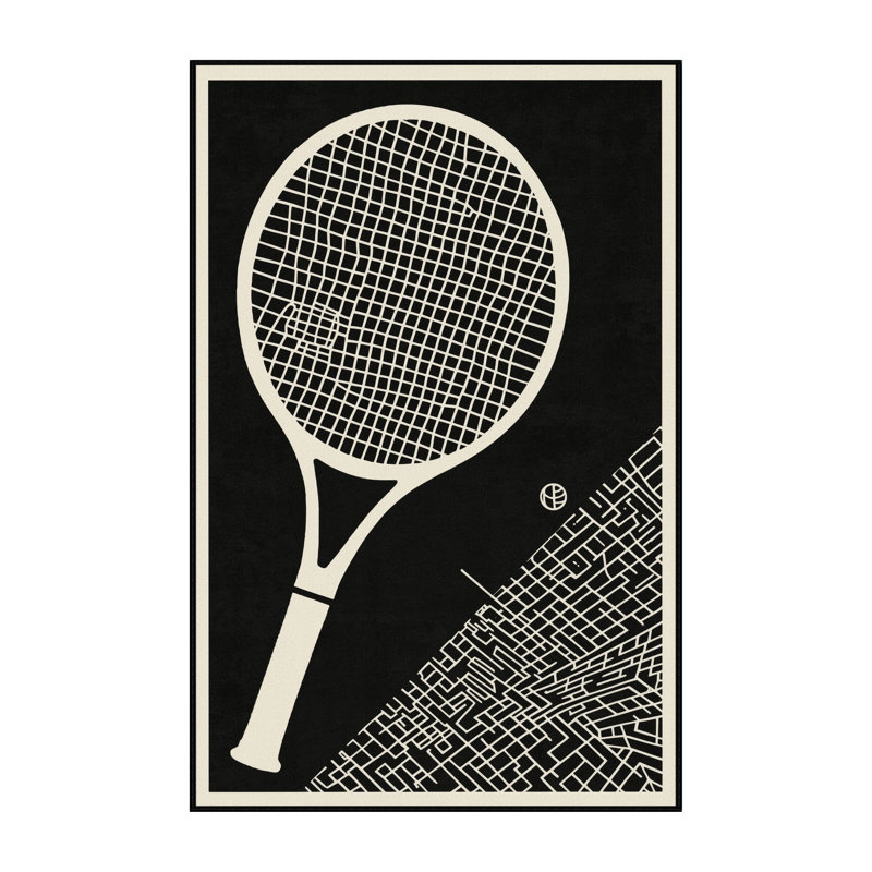 Machine Washable Rayan Racquetball Racket Ball Modern Geometric Rug in Green – Black Binding, 3x5