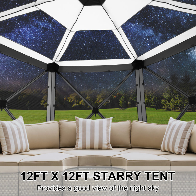 Starry Sky Top, Camping Outdoor Gazebo with Mesh Windows&Sidewalls, Grey