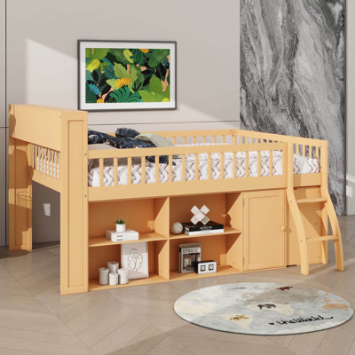 Lit mezzanine avec rangement intégré, tête de lit avec éclairage à DEL intégré