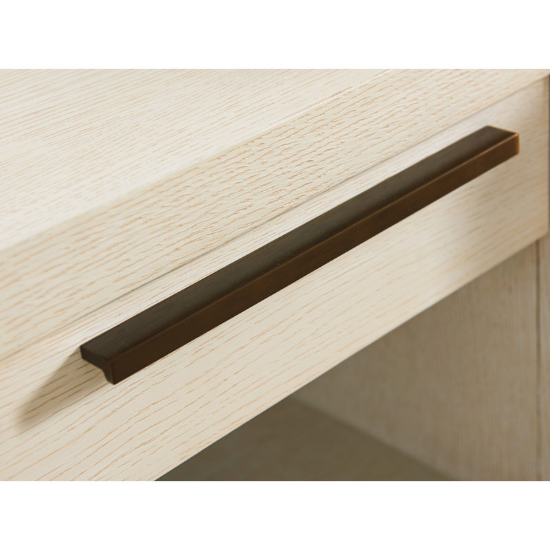 Modern Carmel Cream White Oak End Table with Brass Accents