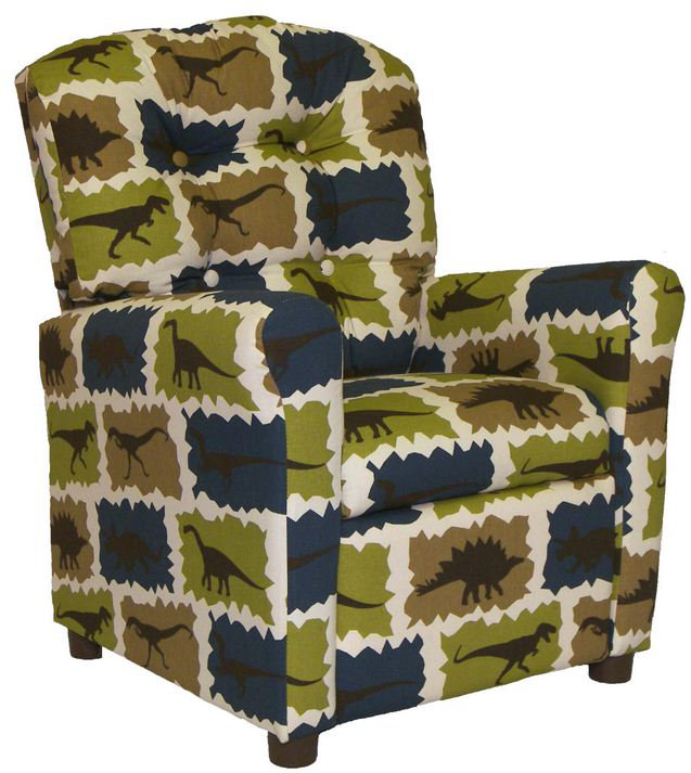 Kids 13.5'' Recliner and Ottoman, Rex Stellar Blue / Natural