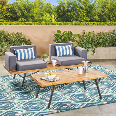 Outdoor Industrial Loveseat with Coffee Table