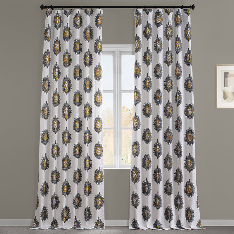 Cayemite Heritage Paisley Cotton Twill Printed Room Darkening Curtains - Single Panel drapes, 50" W x 120" L, Mayan Gray
