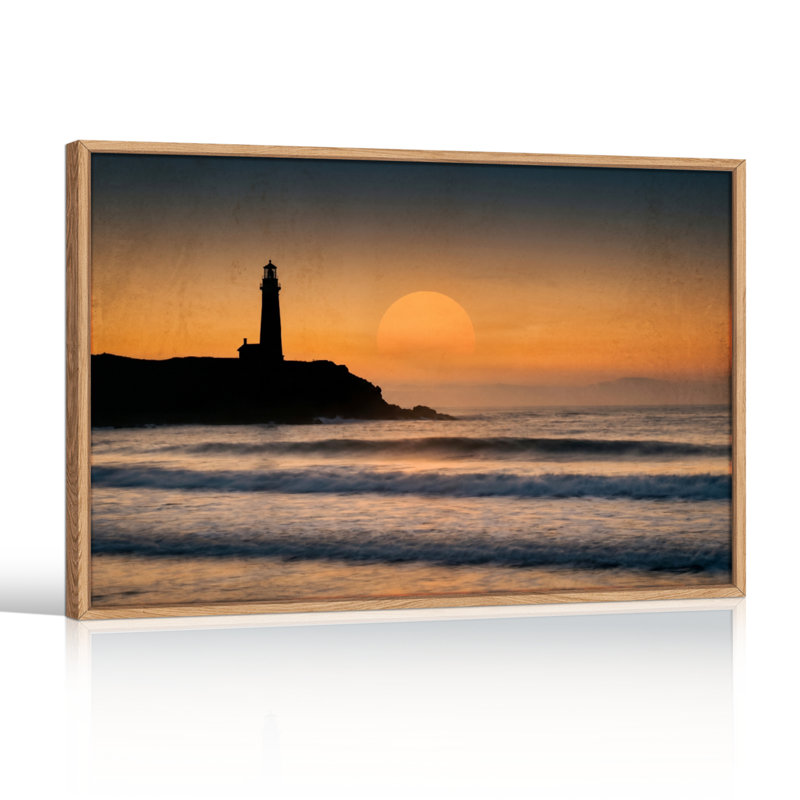 Ensemble de 1 tableau sur toile représentant un phare au coucher du soleil, H 18 po x l 24 po, Natural