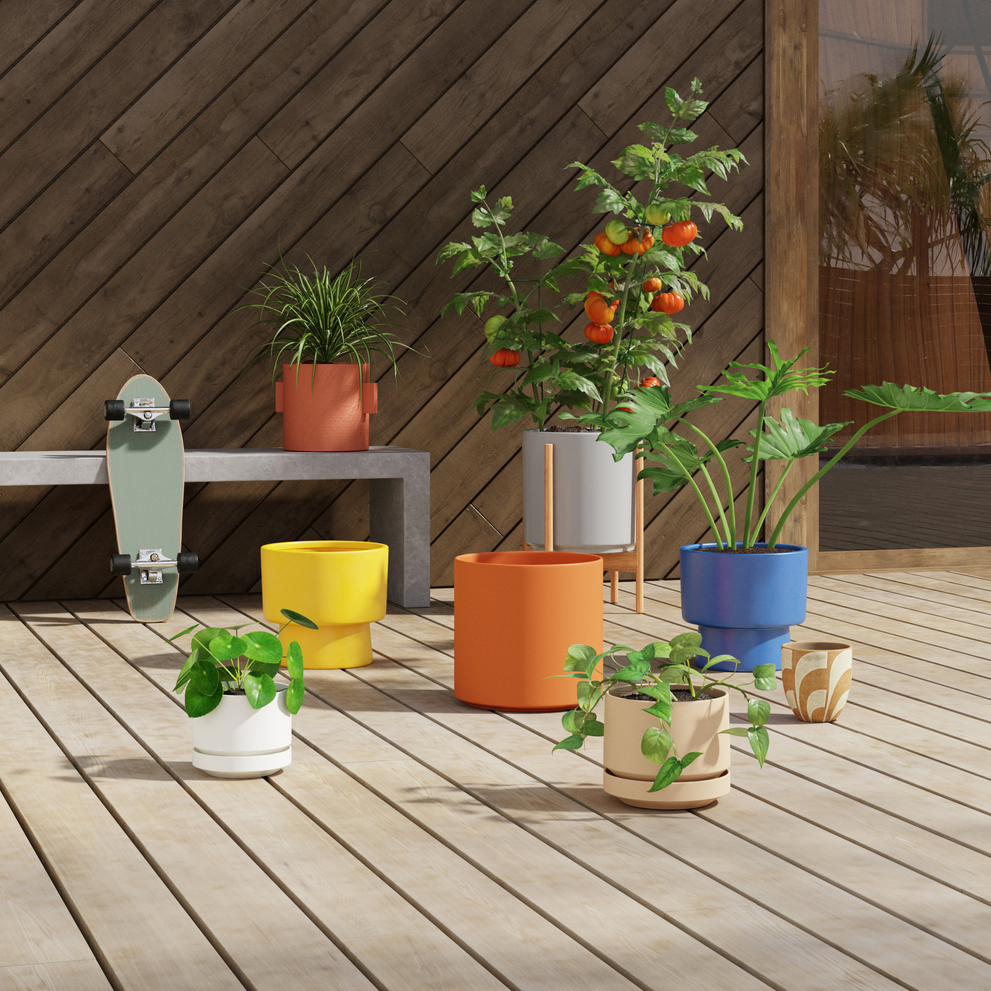 Riverside Handmade Ceramic Pot Planter, White/Teak, 18.25" H x 12.6" W x 12.6" D