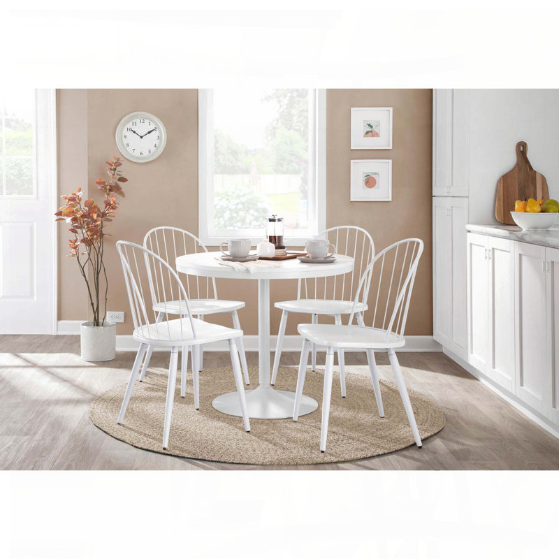Table de salle à manger industrielle - Base en acier blanc et plateau en bois blanc, H 29,75 po x L 36 po x l 36 po, Blanc