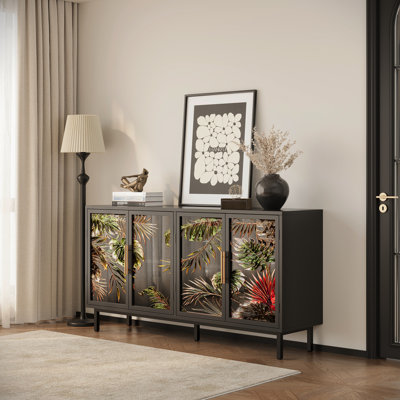 60.3" With 4 Doors For Buffet Cabinets, Glazed Painting Art Storage Cabinets, Control Console Table Decorative Cabinets, Living Room, Bedroom, Dining by Latitude Run