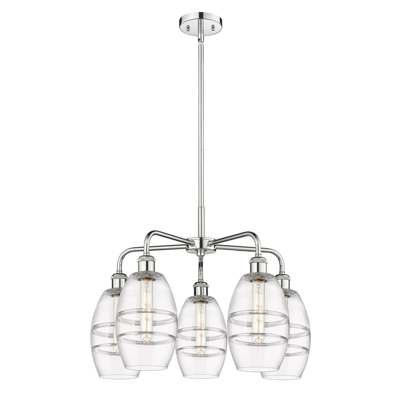 Lustre rond / ovale à abat-jour 5 lumières, H 13,63 po x l 23,88 po x P 23,88 po, Transparent, Chrome poli