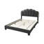Grand lit moderne avec capitonnage élégant et DEL, gris anthracite, sans sommier tapissier, lumières à DEL de la tête de lit festonnée fabriquées en bois, couleur gris anthracite, ressort requis, cadre, style de chambre à coucher
