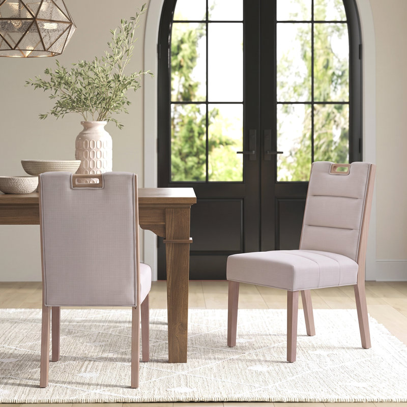 Chaises de salle à manger rembourrées Vertex Mid-Century, 2, Coussin beige / structure naturelle
