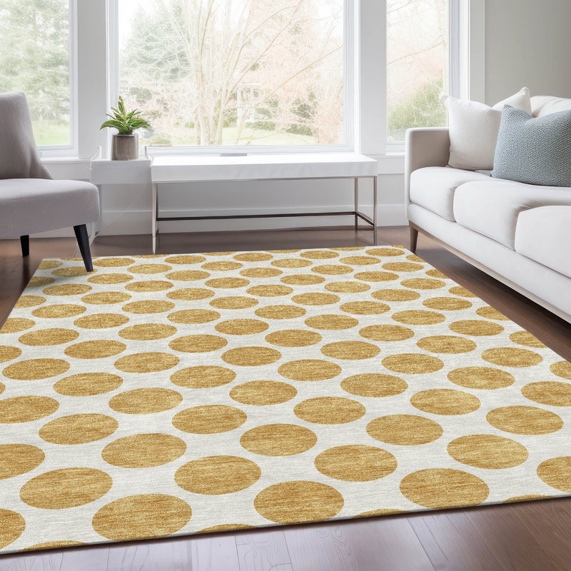 Premium Machine Washable Prisco Gold Rug, Rectangle 10' x 14'