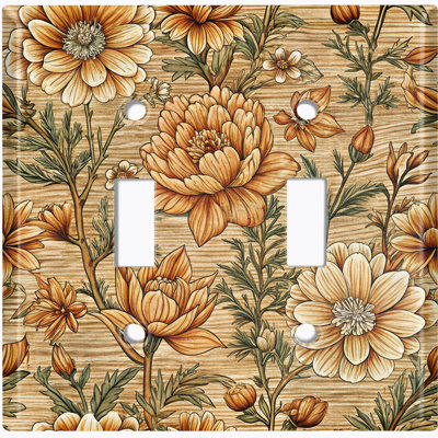 Metal Light Switch Plate Cover; US Standard Size 2 Gang Toggle - Rustic Botanical Wildflower Pattern