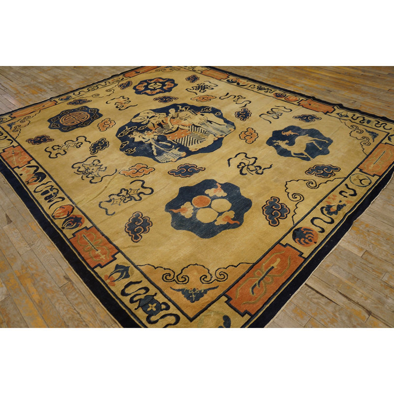 Tapis ivoire antique à motif de cercles chinois