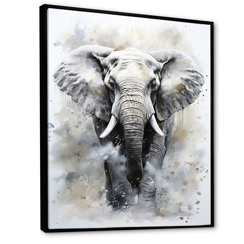 Magnifique portrait d'éléphant - reproduction sur toile, Cadre flottant noir, H 32 po x l 24 po
