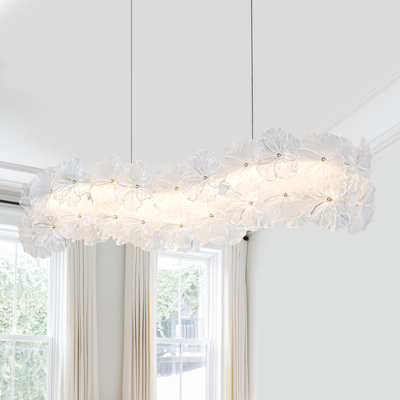 Linear Floral LED Chandelier - Dimmable Glass Pendant Light for Kitchen Island & Dining Table