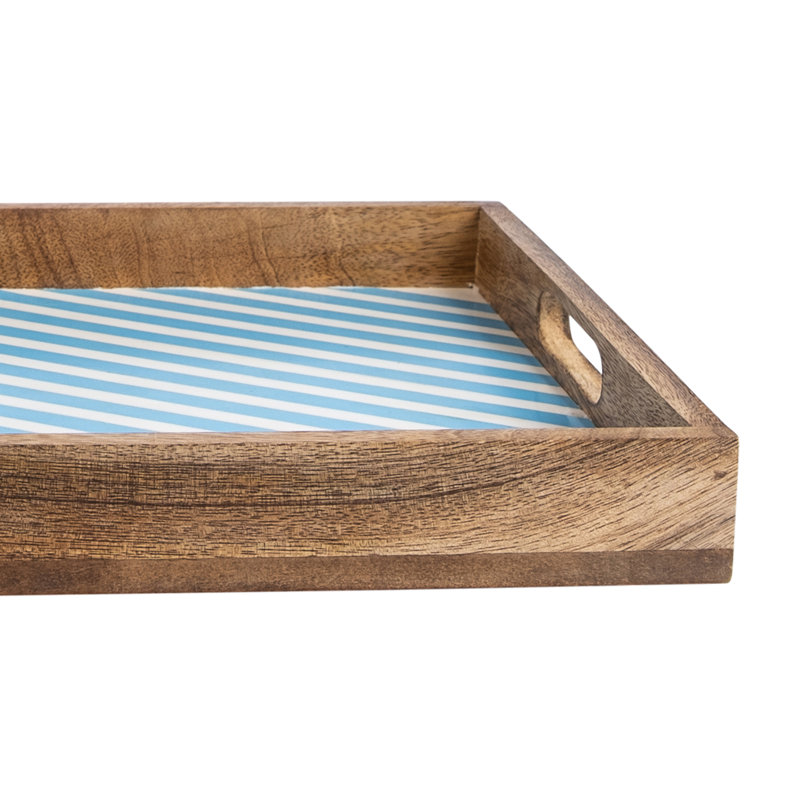 Affan Solid Wood Tray, White/Aqua