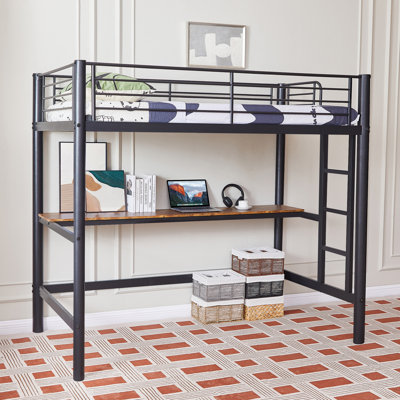 Apollo Twin Loft Bed with Desk, Heavy Duty Metal Bunk Bed Frame with Built-in Workstation, Space Saving Study Loft Bed for Kids, Teens, College Dorm,