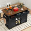 Îlot de cuisine de ferme avec prise de courant, rangement pour porte de grange coulissante, abattant, support à épices et roulettes, noir | Idée de cadeau-1730797142