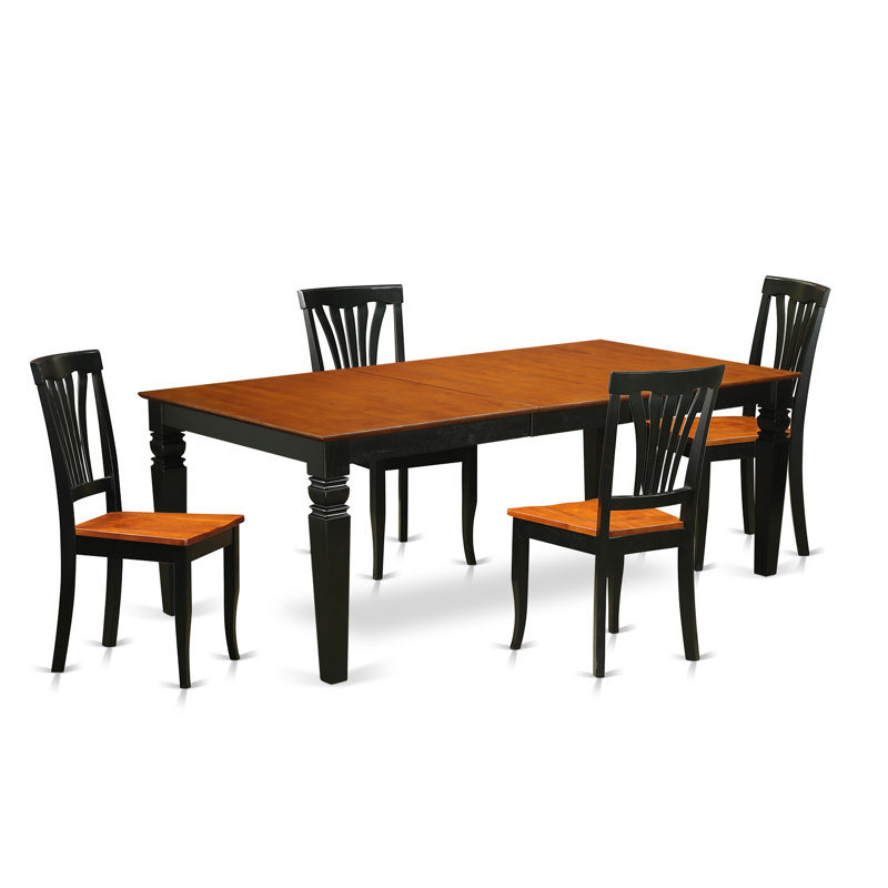 L'ensemble 5 pièces de table et chaises de cuisine comprend une table de salle à manger rectangulaire avec rallonge papillon et 4 chaises en bois massif, noir et cerise