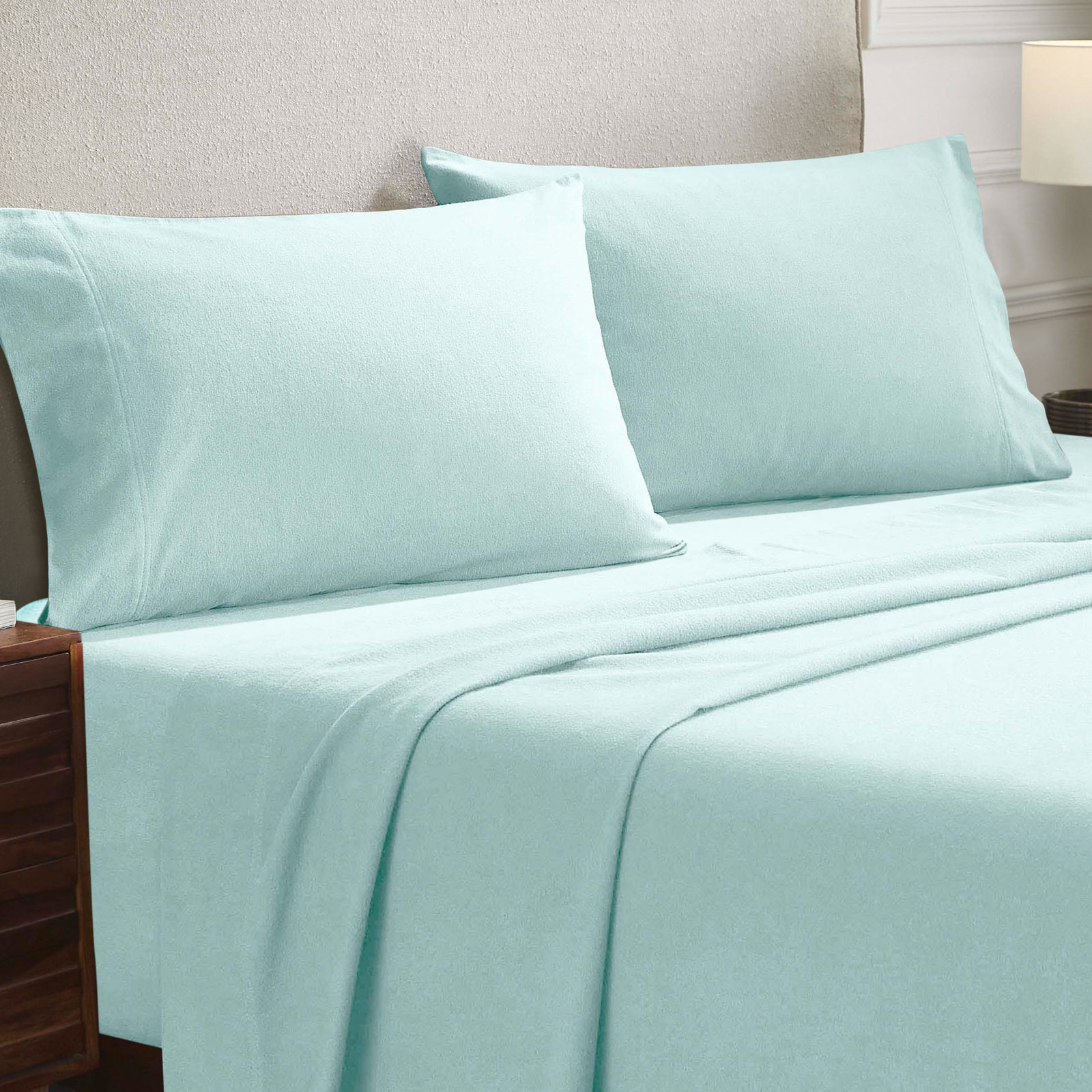 All-Season Breathable 100% Cotton Flannel Pillowcase Set, Light Blue, King
