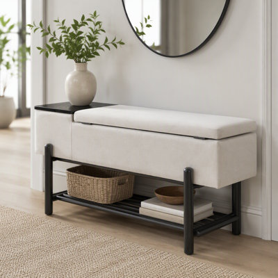 Banc de rangement rembourré Farmhouse avec compartiment caché, banc de hall d'entrée moderne