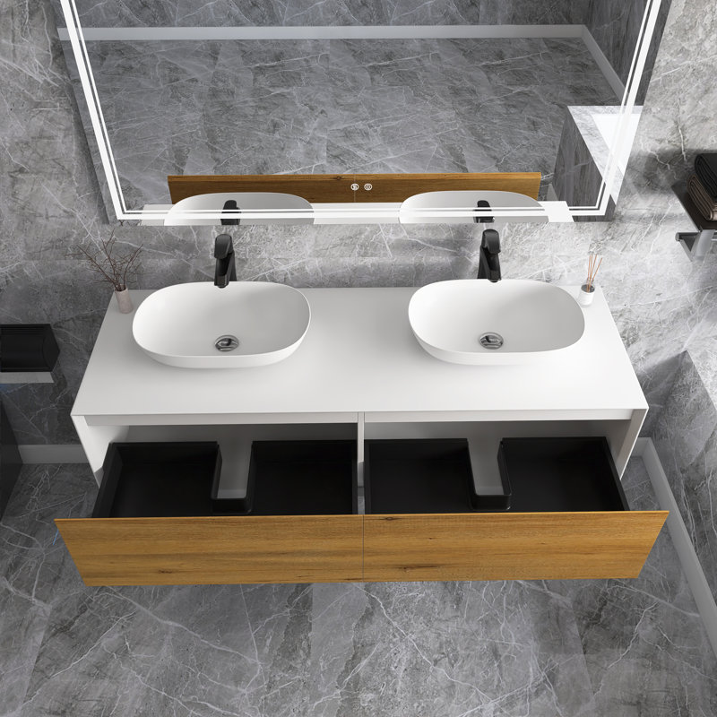 Meuble-lavabo double 63 po avec plateau en résine Richas
