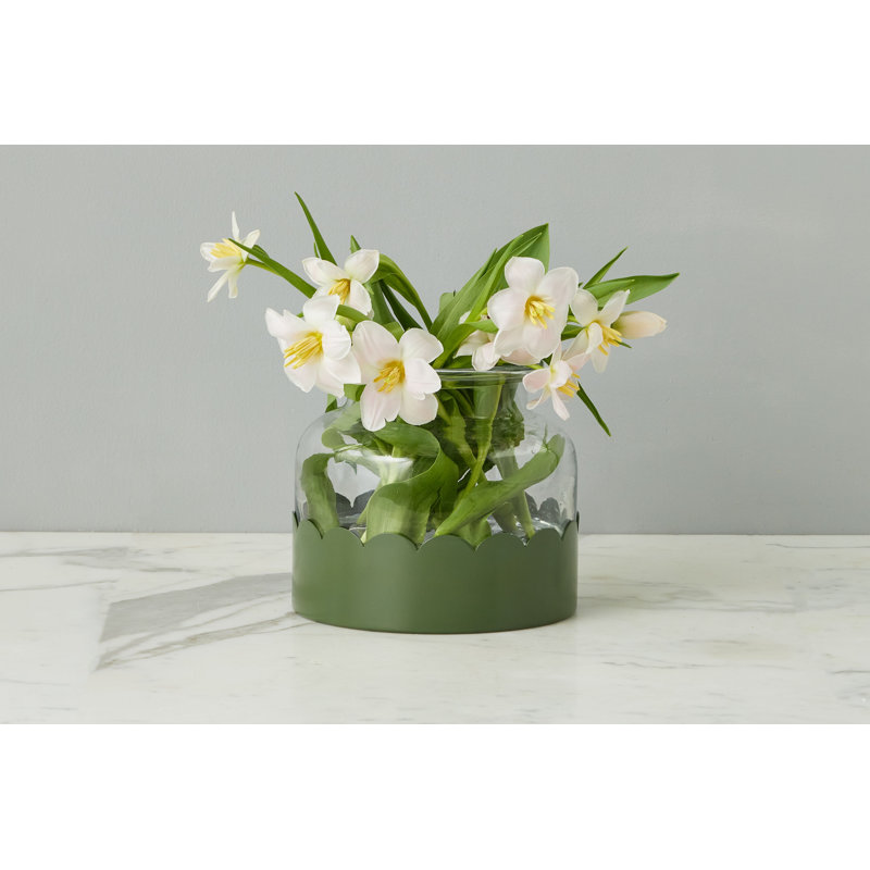 2-in-1 Scalloped Bloom Vase, White/Spruce Green