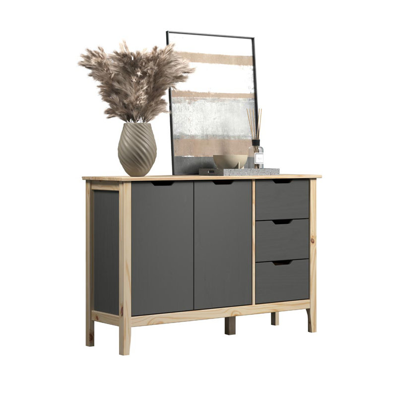 Powellsville 110cm Solid Wood Sideboard, Grey/Brown/Blue
