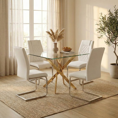 Ensemble de salle à manger rectangulaire en verre 36 po avec 4 chaises en porte-à-faux en faux cuir
