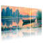 Ensemble de 3 tableaux sur toile représentant un coucher de soleil sur un lac avec bateau et nénuphars-884556419
