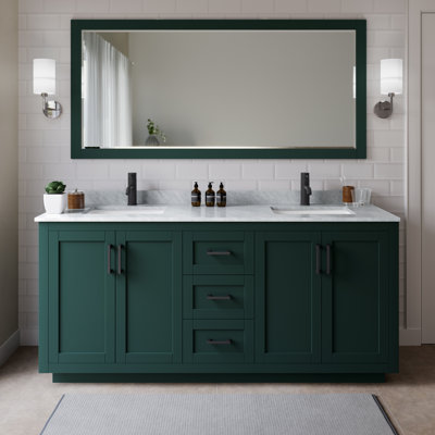 Meuble-lavabo double autoportant 72 po avec plateau en marbre Miranda