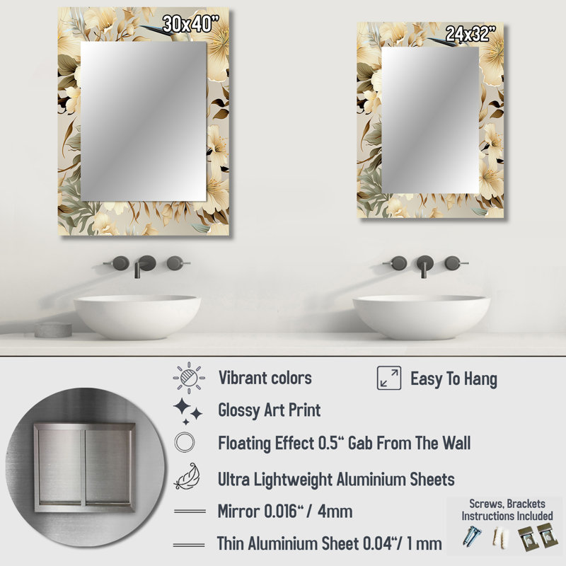 Advith Natural Tranquility Tropical Pattern - tropical  Mirror, Botanical, Floral Decorative Wall Mirror, Printed Metal Art